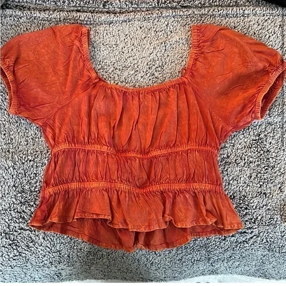 Rebellion Burnt Orange Crop Top with open tie up back Size Small - Picture 1 of 9